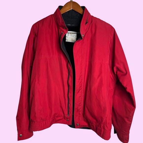 Vintage London Fog Jacket Hoodie Red Womens M Bomber Zip In Up Pockets Fur Lined - Picture 1 of 16